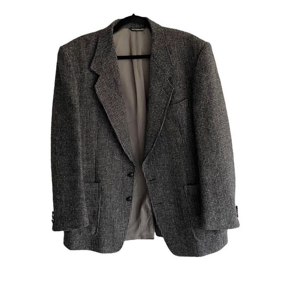 HARRIS TWEED Vintage Hand Woven Wool Sports Coat Jacket Blazer Black Gray 42R - Picture 2 of 11